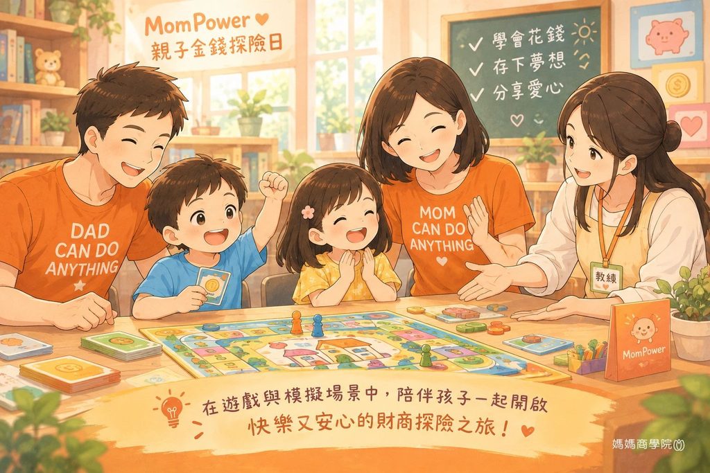    全家人圍著桌遊一起玩親子金錢探險日活動，孩子在遊戲中練習做金錢決策